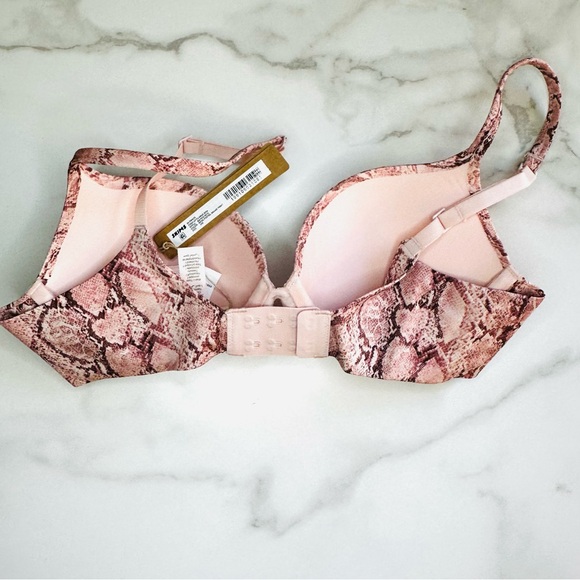 New SKIMS ULTIMATE TEARDROP PUSH-UP BRA, Rose Pastel Snake Print Size 34 / B - Picture 9 of 10
